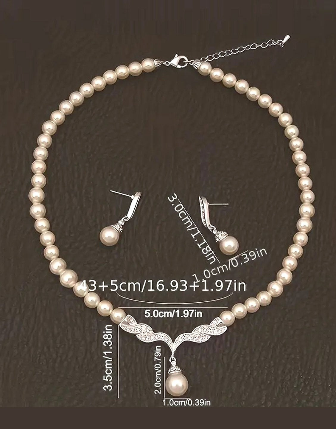 High Quality Silver Pearl Necklace Set with Earrings (TK18145)