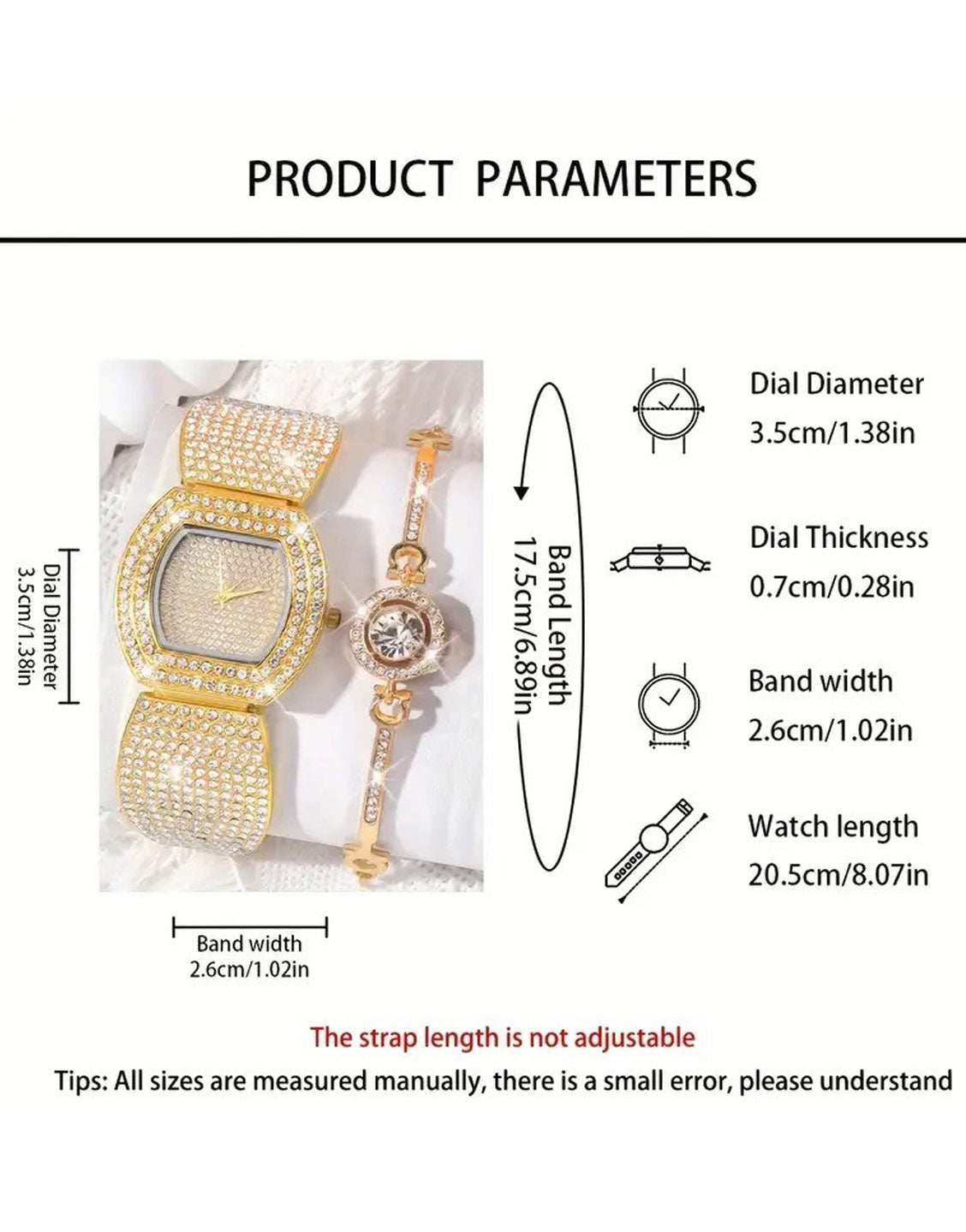 2-Pcs Elegant Ladies Golden Bracelet Watch and Sparkling Bracelet Set (TK18155)