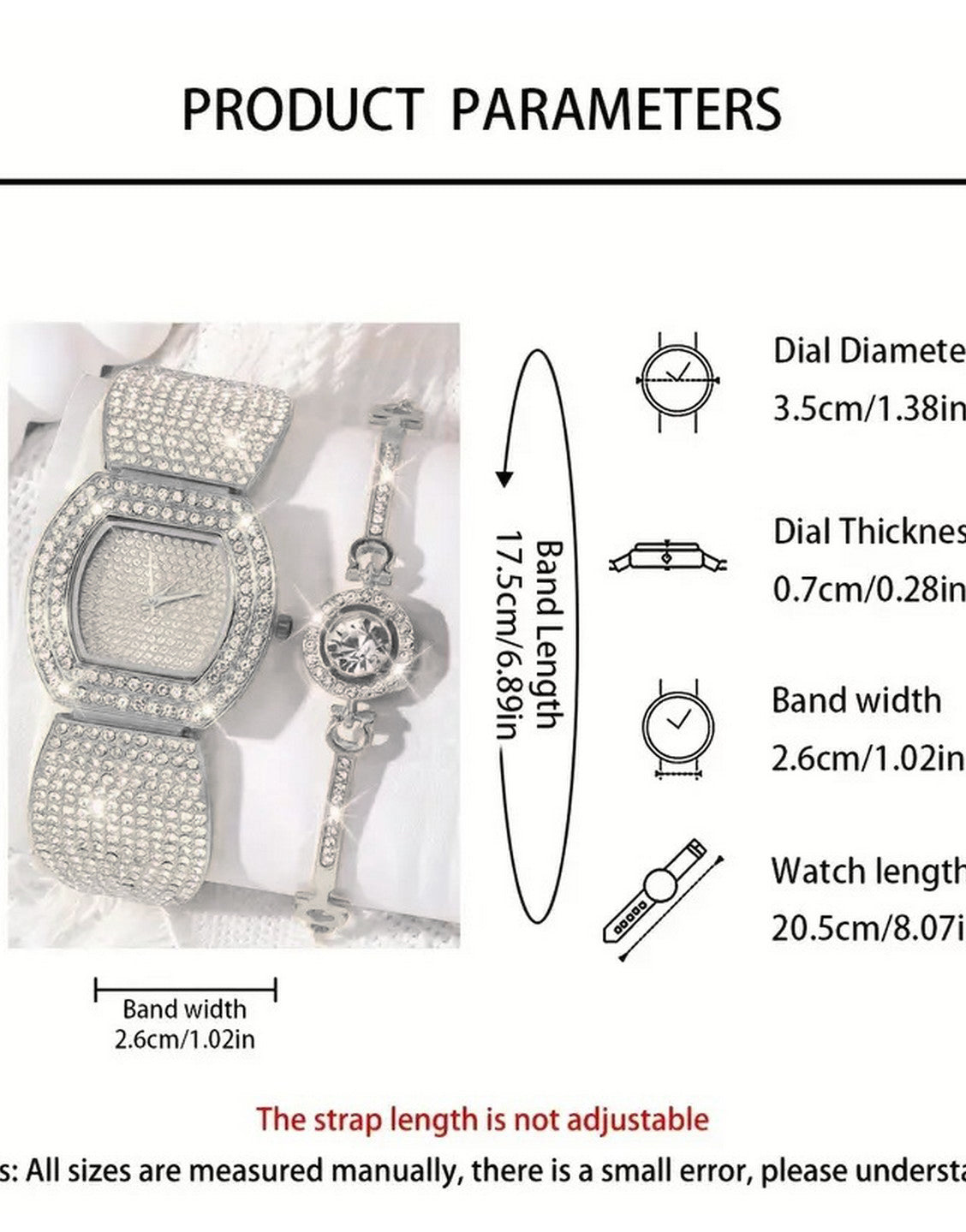 2-Pcs Elegant Ladies Silver Bracelet Watch and Sparkling Bracelet Set (TK18156)