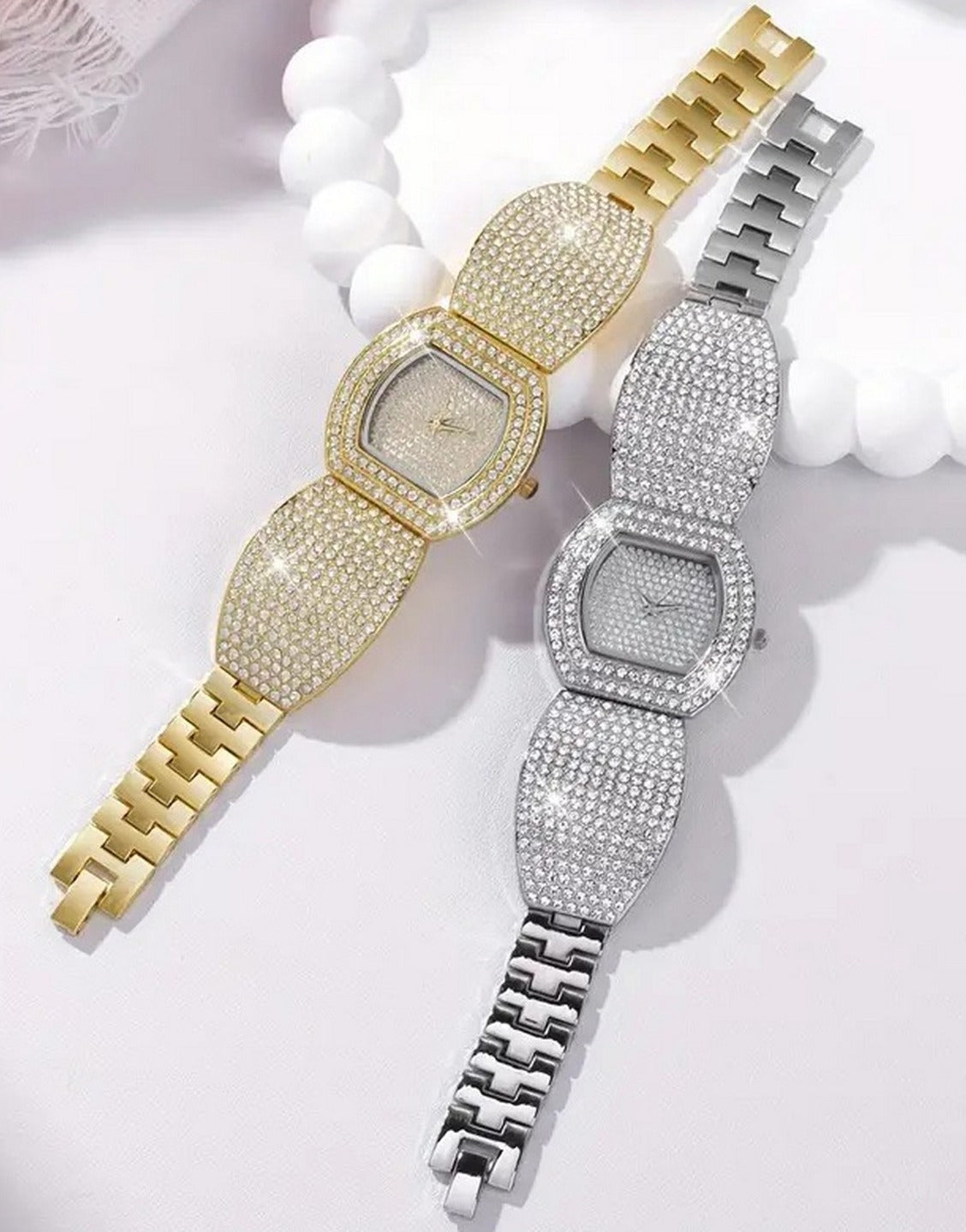 2-Pcs Elegant Ladies Silver Bracelet Watch and Sparkling Bracelet Set (TK18156)