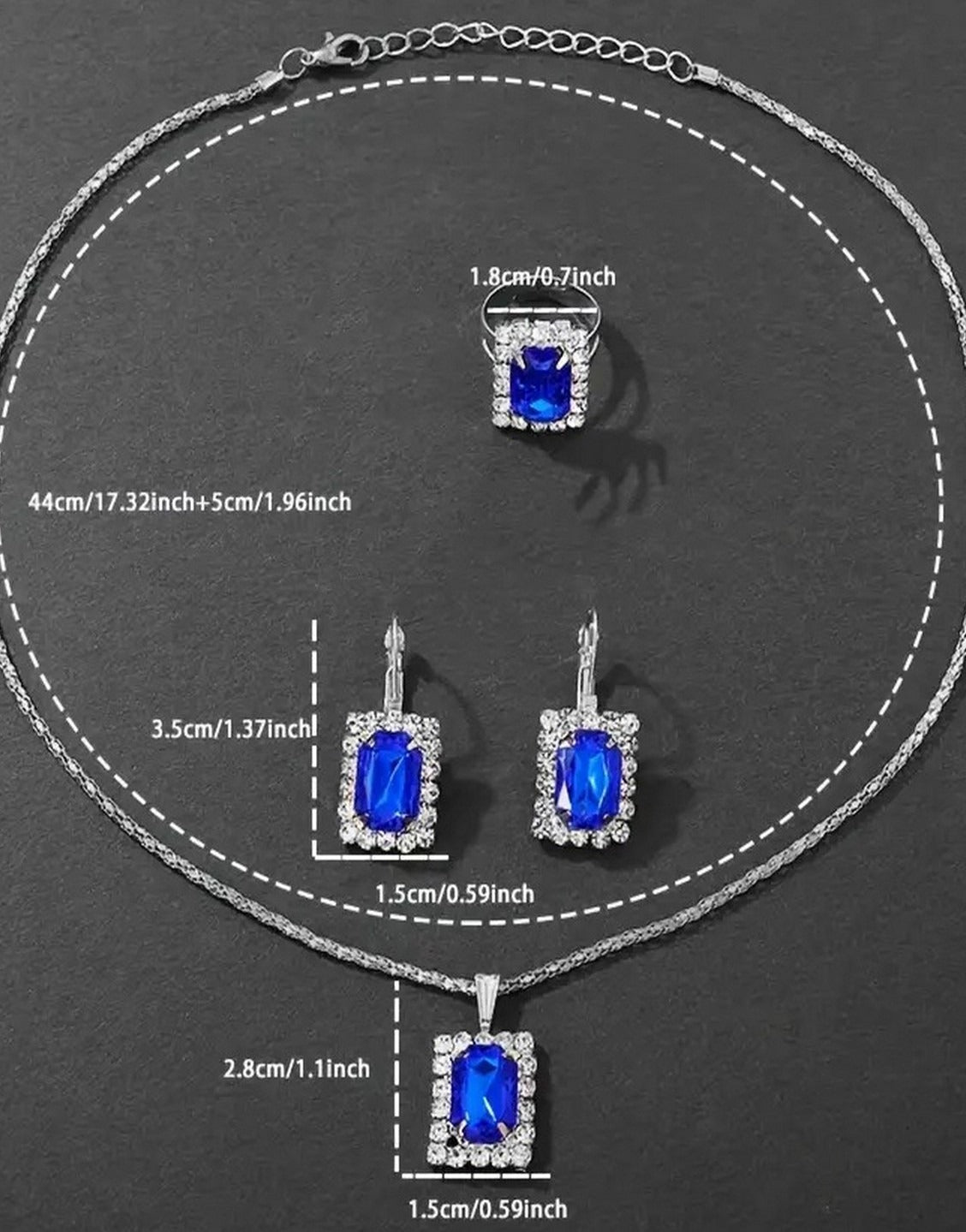 5-Pcs Luxe Women's Royal Blue Dial Watch & Faux Stone Jewellery Set (TK18157)