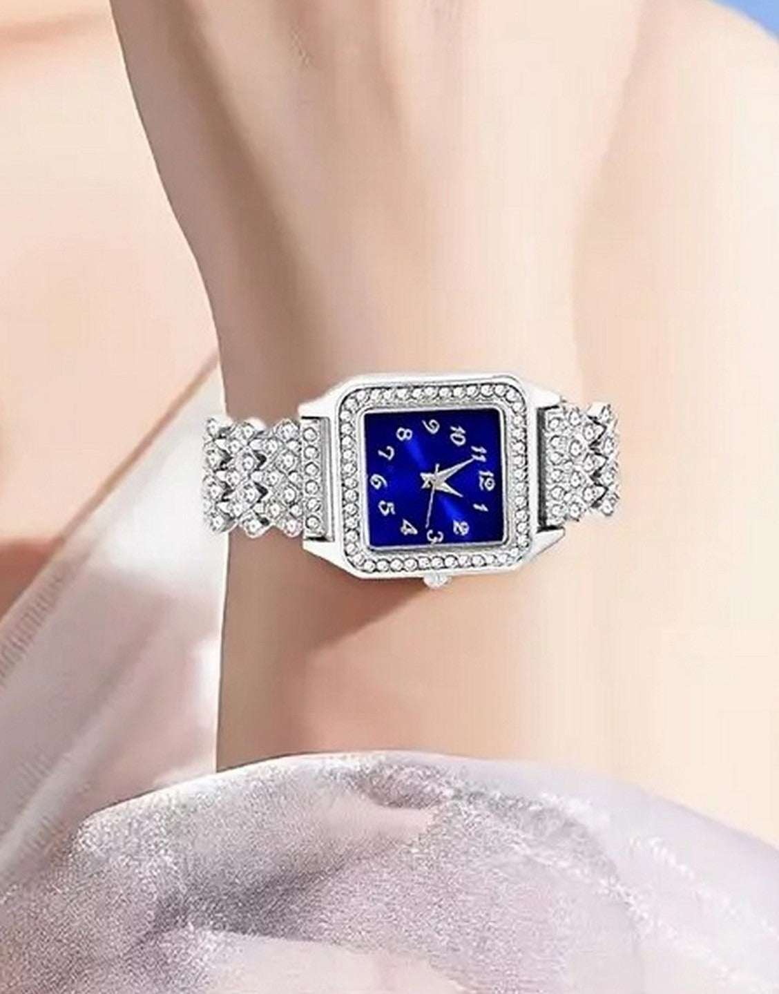 5-Pcs Luxe Women's Royal Blue Dial Watch & Faux Stone Jewellery Set (TK18157)