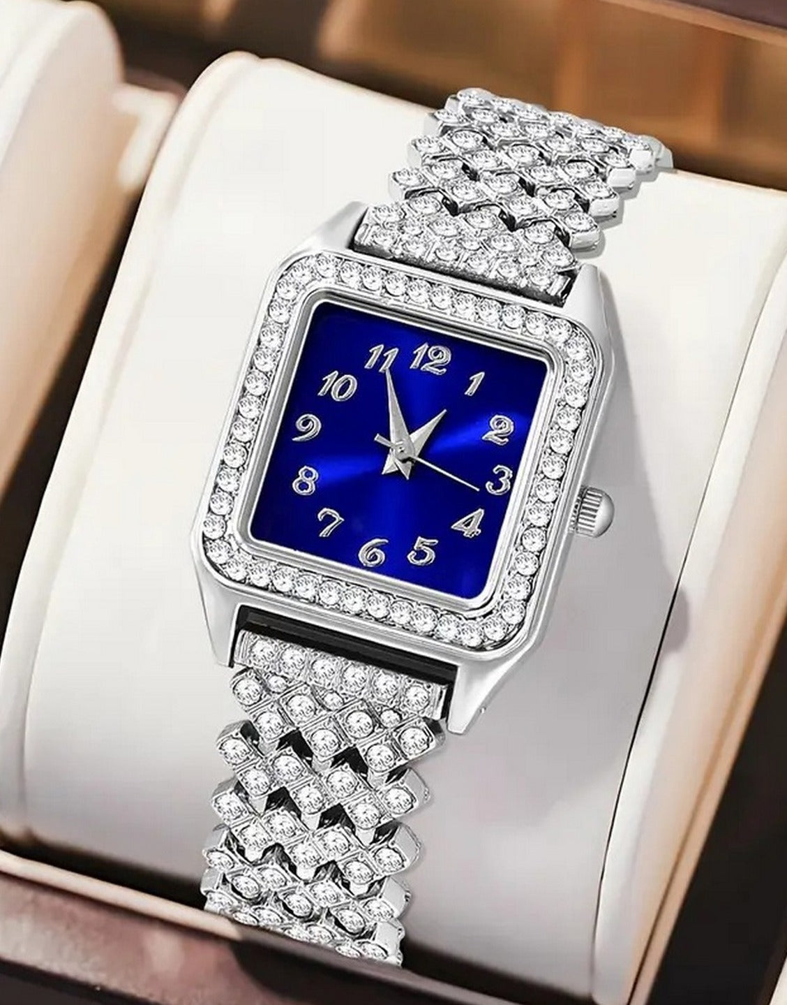 5-Pcs Luxe Women's Royal Blue Dial Watch & Faux Stone Jewellery Set (TK18157)