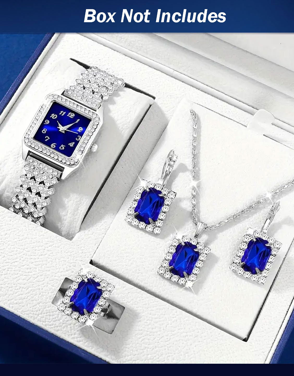 5-Pcs Luxe Women's Royal Blue Dial Watch & Faux Stone Jewellery Set (TK18157)