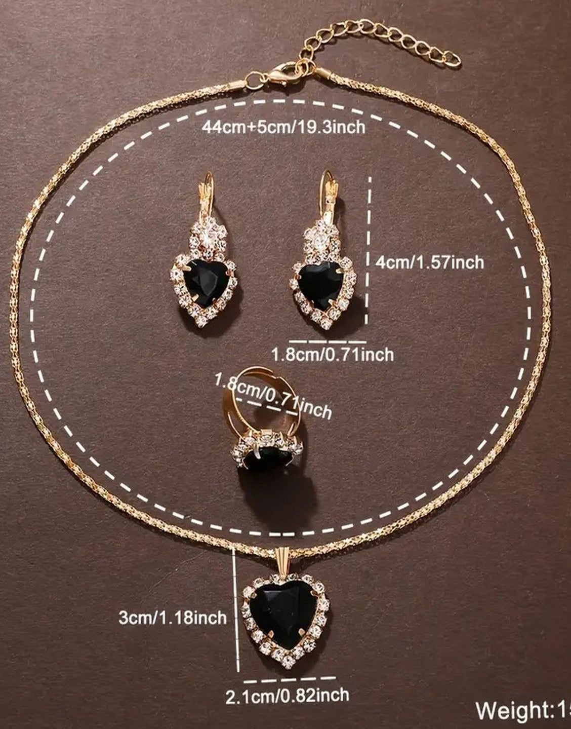 5-Pcs Glittering Women's Fashion Watch & Heart Shaped Black Stone Jewelry Set (TK18158)