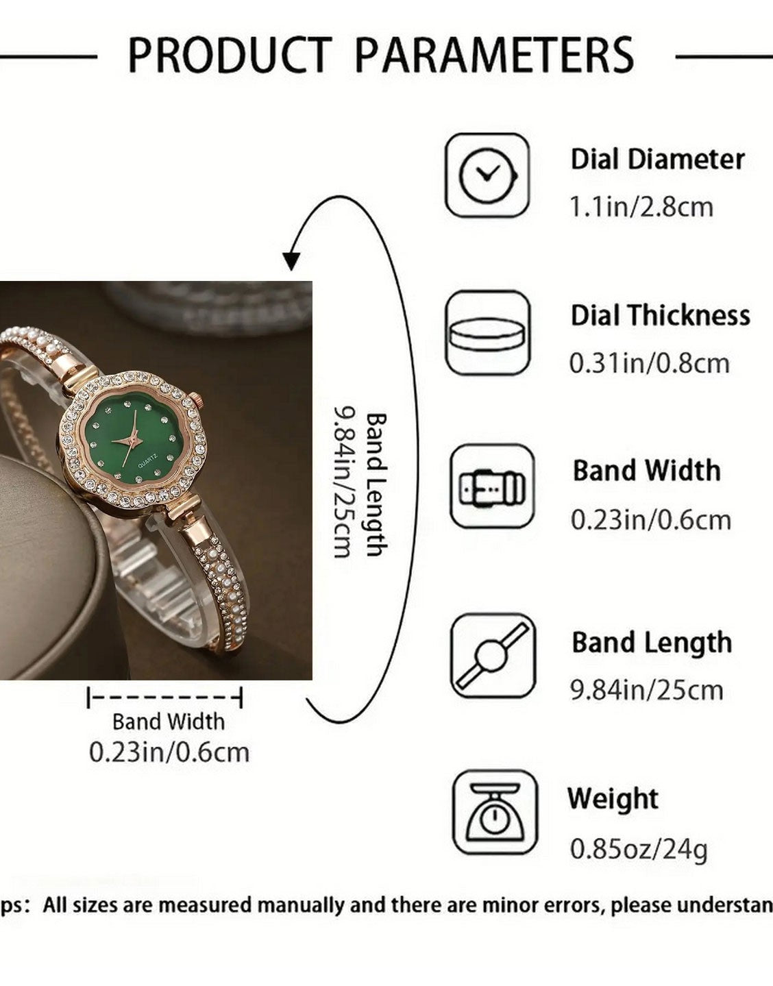 Chic Adjustable Chain Floral Design Green Dial Watch for Girls (TK18162)