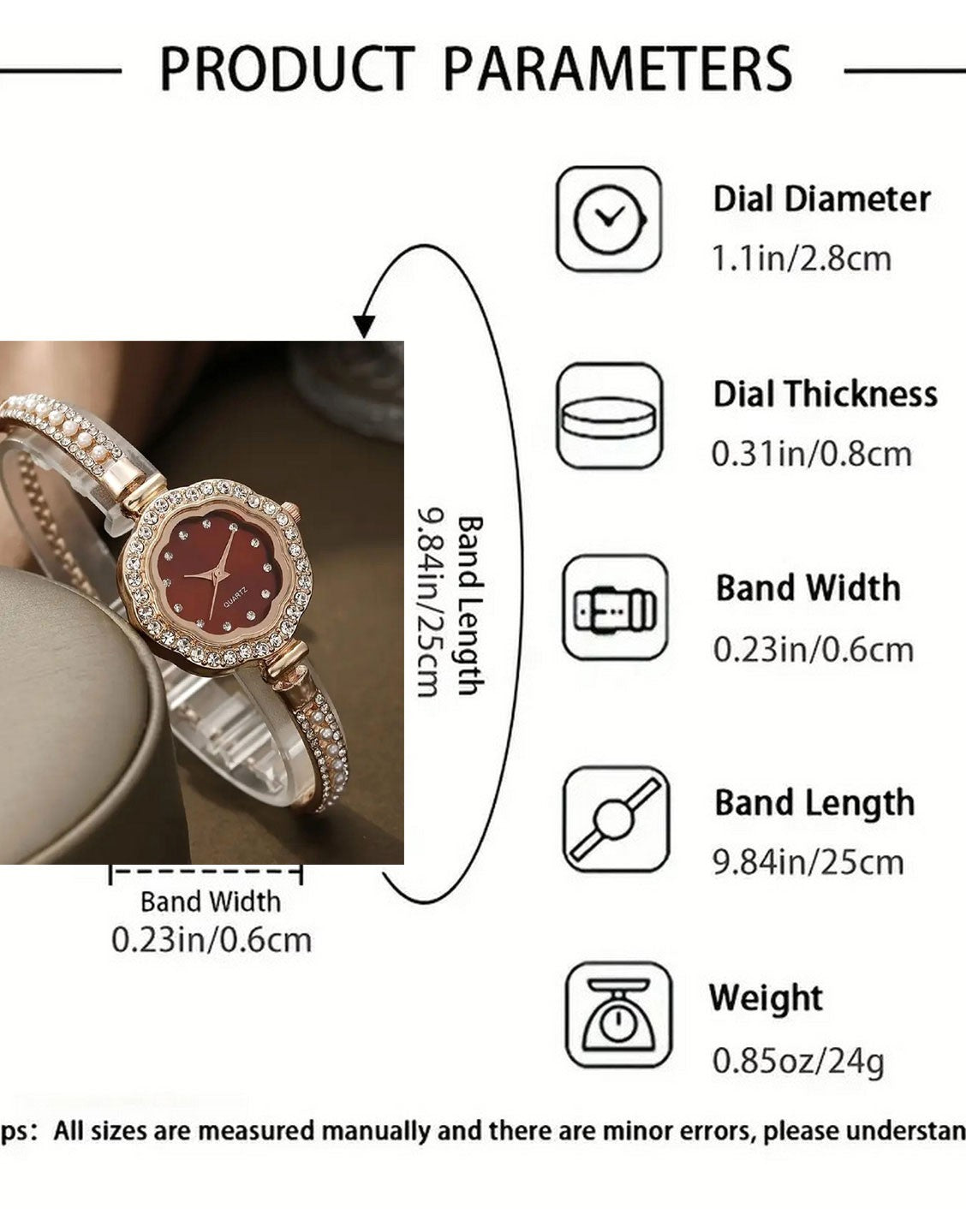 Chic Adjustable Chain Floral Design Maroon Dial Watch for Girls (TK18164)