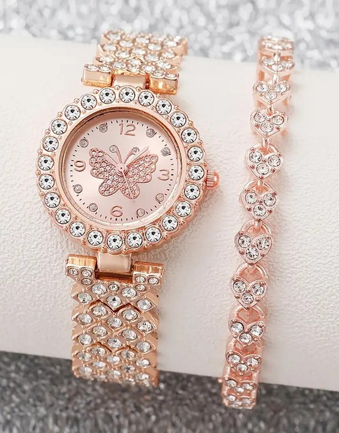 2-Pcs Ladies Watch and Bracelet Set with Rhinestone Accents (TK18166)