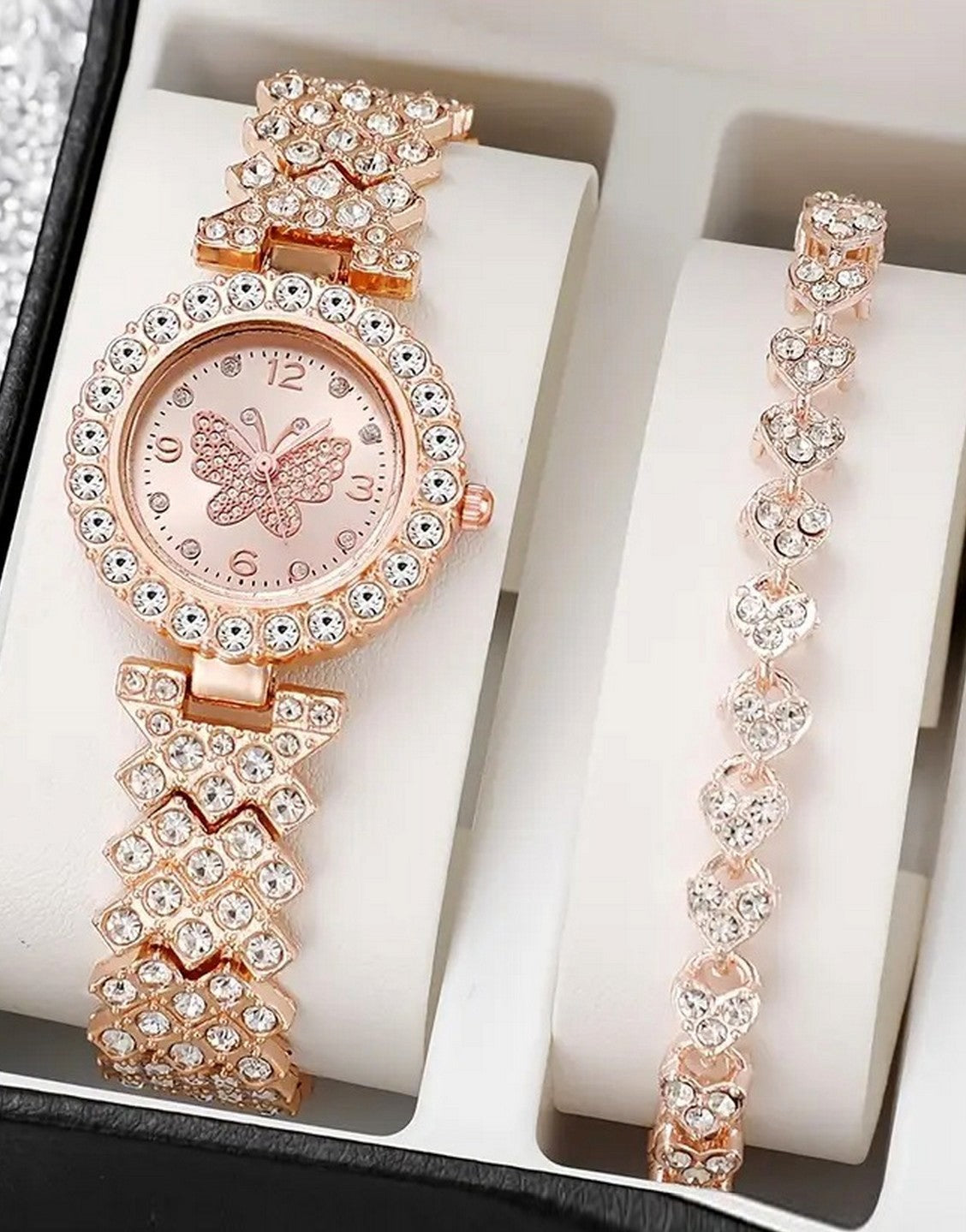 2-Pcs Ladies Watch and Bracelet Set with Rhinestone Accents (TK18166)