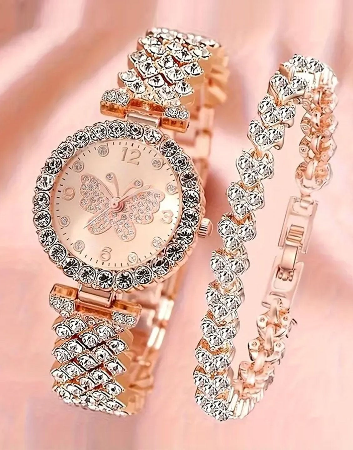 2-Pcs Ladies Watch and Bracelet Set with Rhinestone Accents (TK18166)