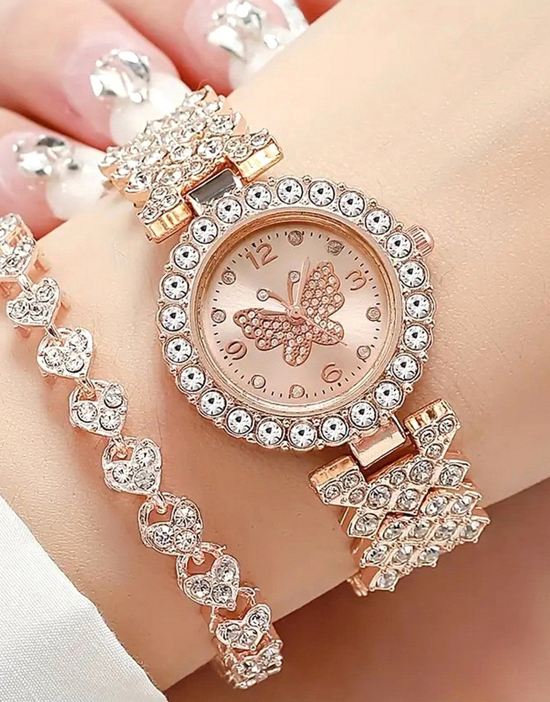 2-Pcs Ladies Watch and Bracelet Set with Rhinestone Accents (TK18166)