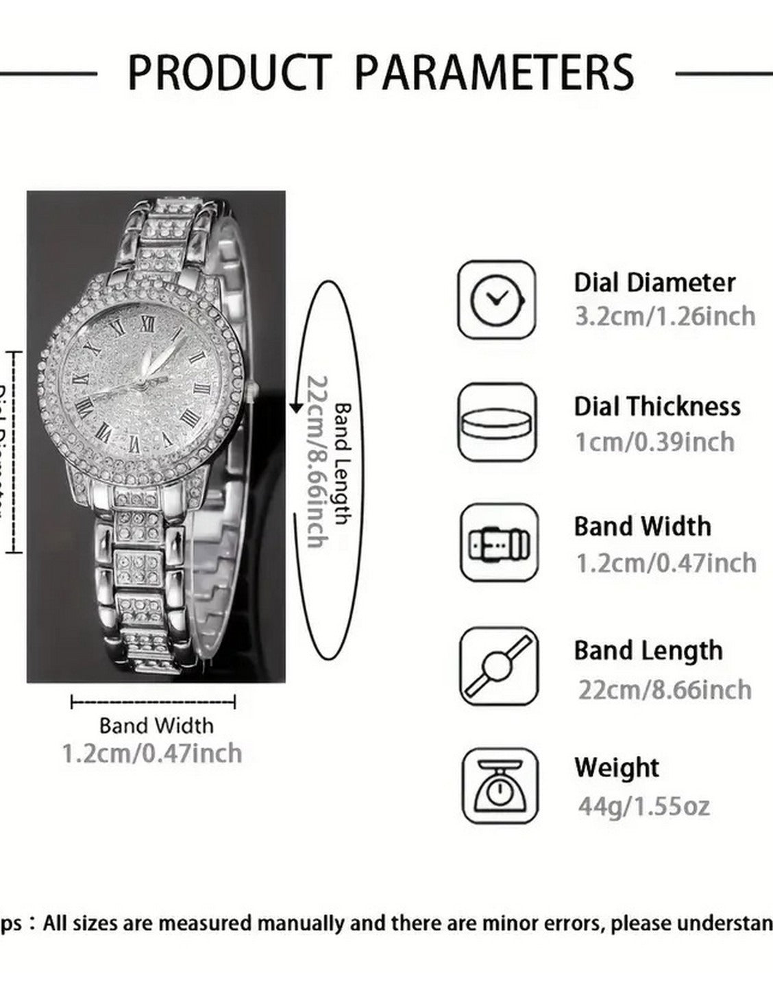 2-Pcs Elegant Women's Round Dial Watch and Sparkling Bracelet Set - Silver (TK18167)