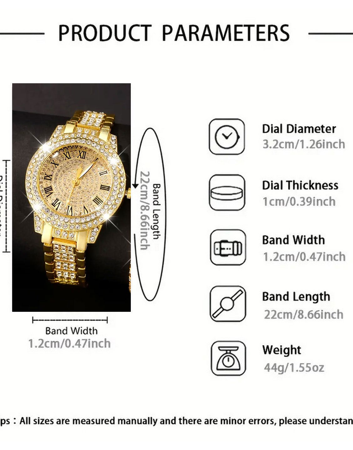 2-Pcs Elegant Women's Round Dial Watch and Sparkling Bracelet Set - Golden (TK18168)