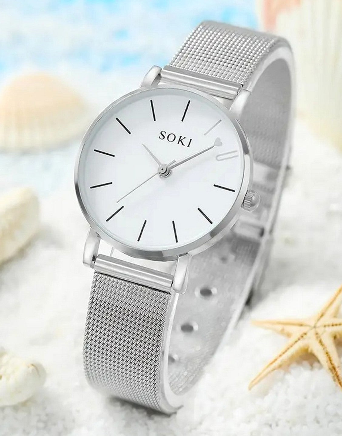 6-Pcs Casual Quartz Watch & Heart Design Bracelet, Earrings, Necklace, Ring Set (TK18171)
