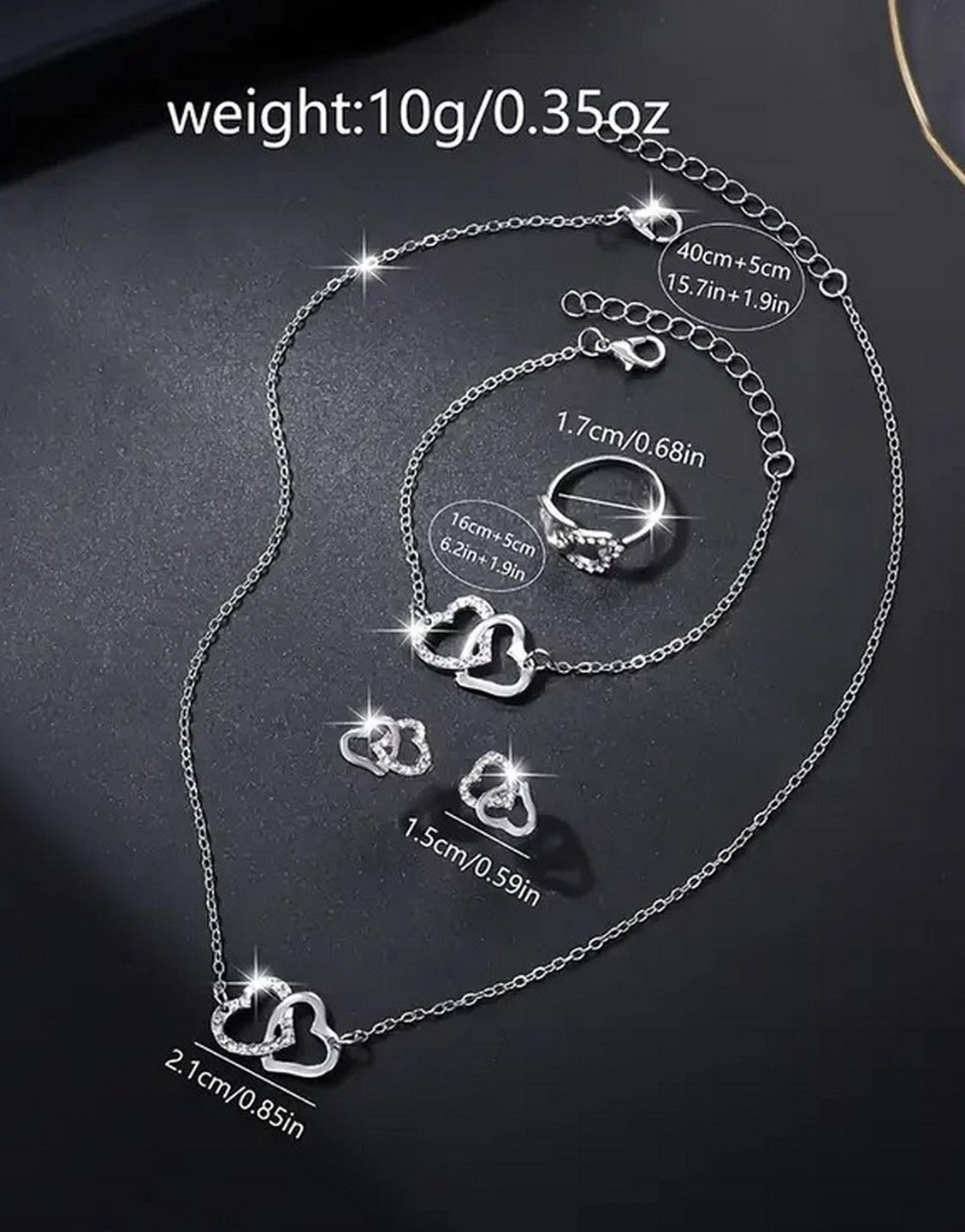 6-Pcs Casual Quartz Watch & Heart Design Bracelet, Earrings, Necklace, Ring Set (TK18171)