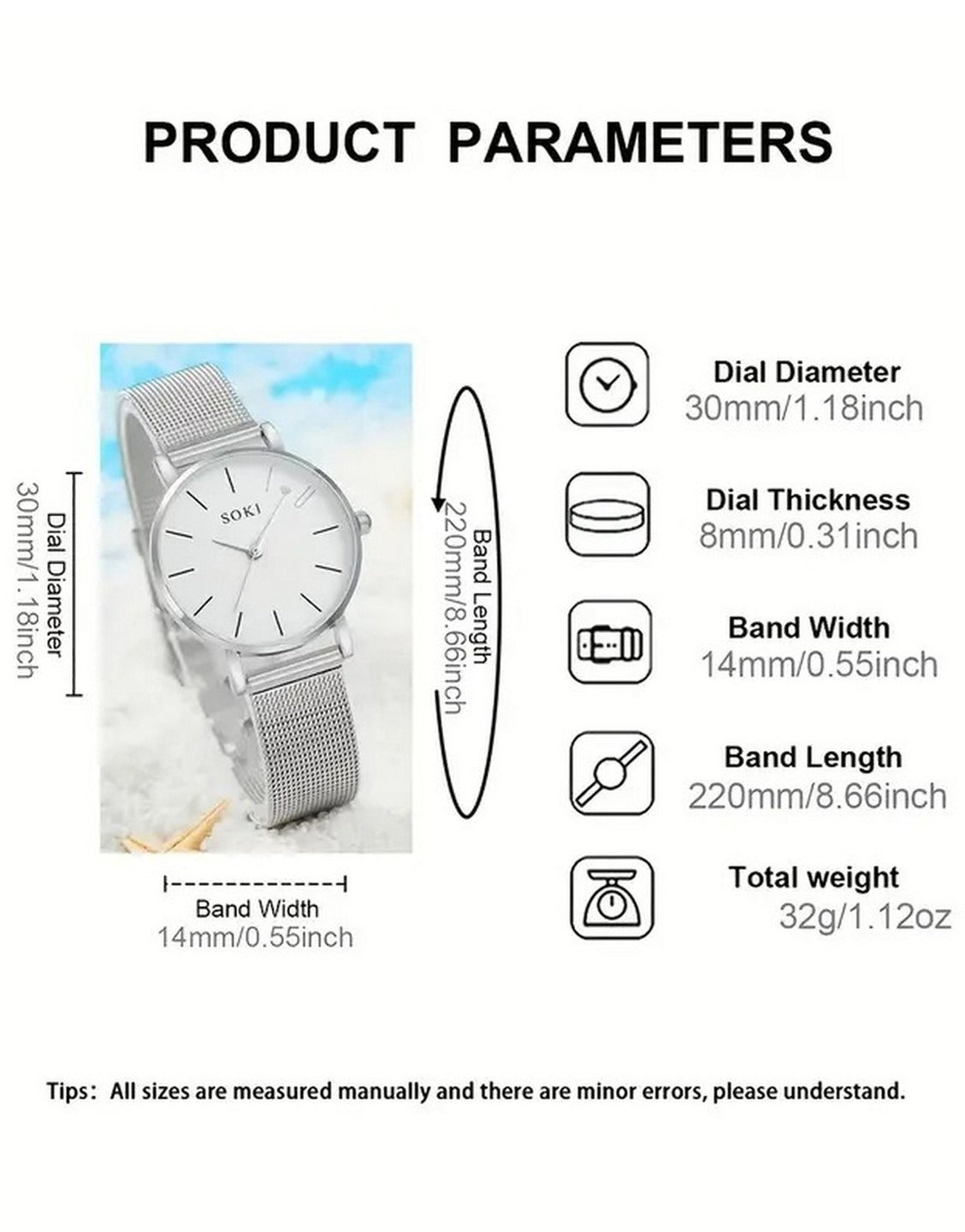 6-Pcs Casual Quartz Watch & Heart Design Bracelet, Earrings, Necklace, Ring Set (TK18171)