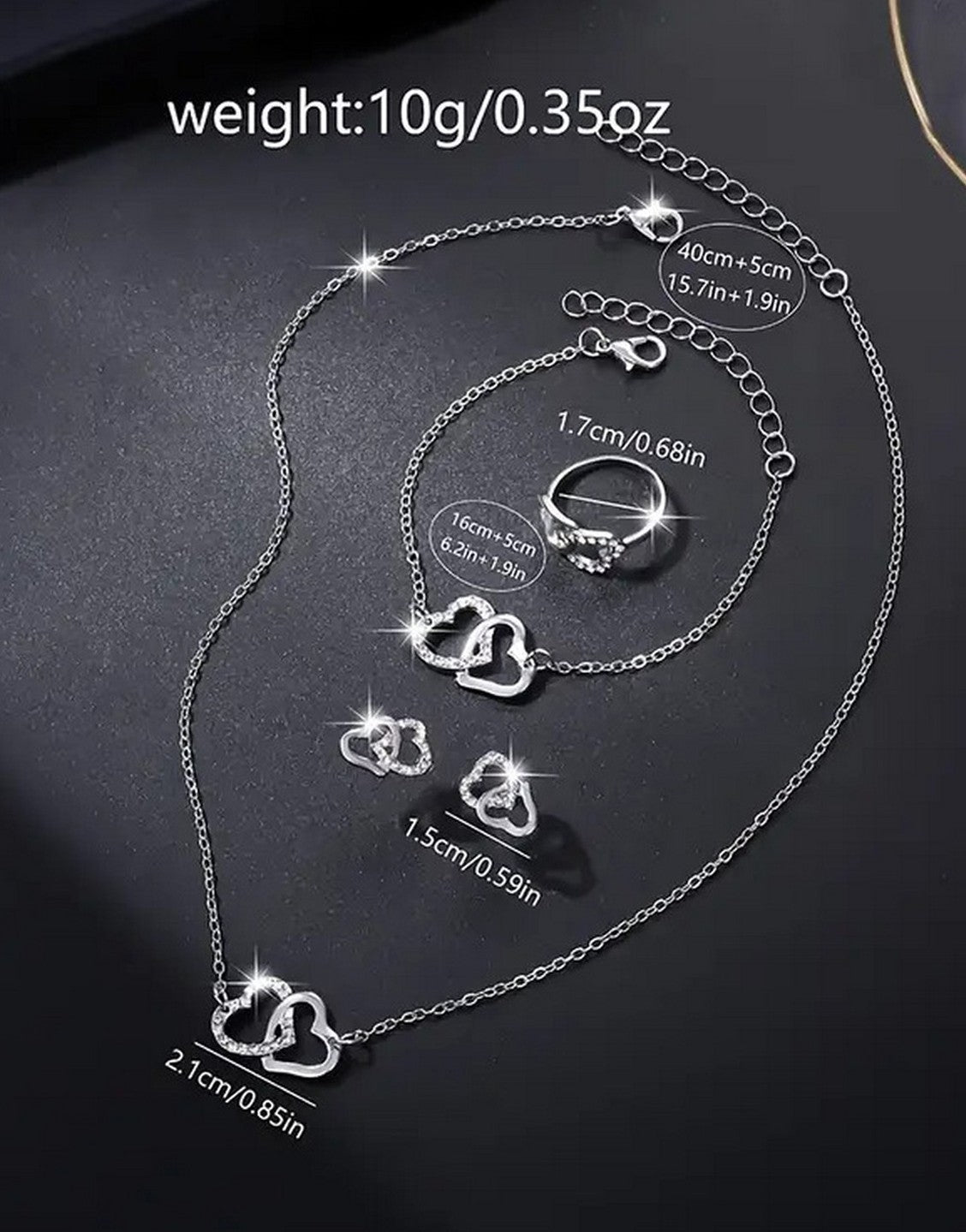 6-Pcs Women's Round Alloy Case Quartz Watch with Heart Shaped Jewellery Set (TK18172)