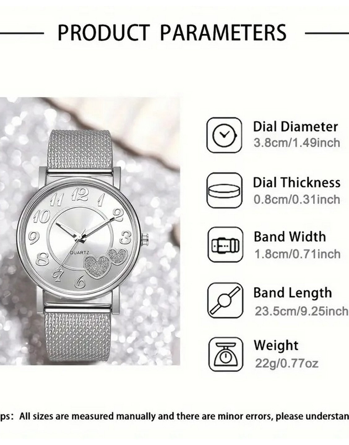 6-Pcs Women's Round Alloy Case Quartz Watch with Heart Shaped Jewellery Set (TK18172)