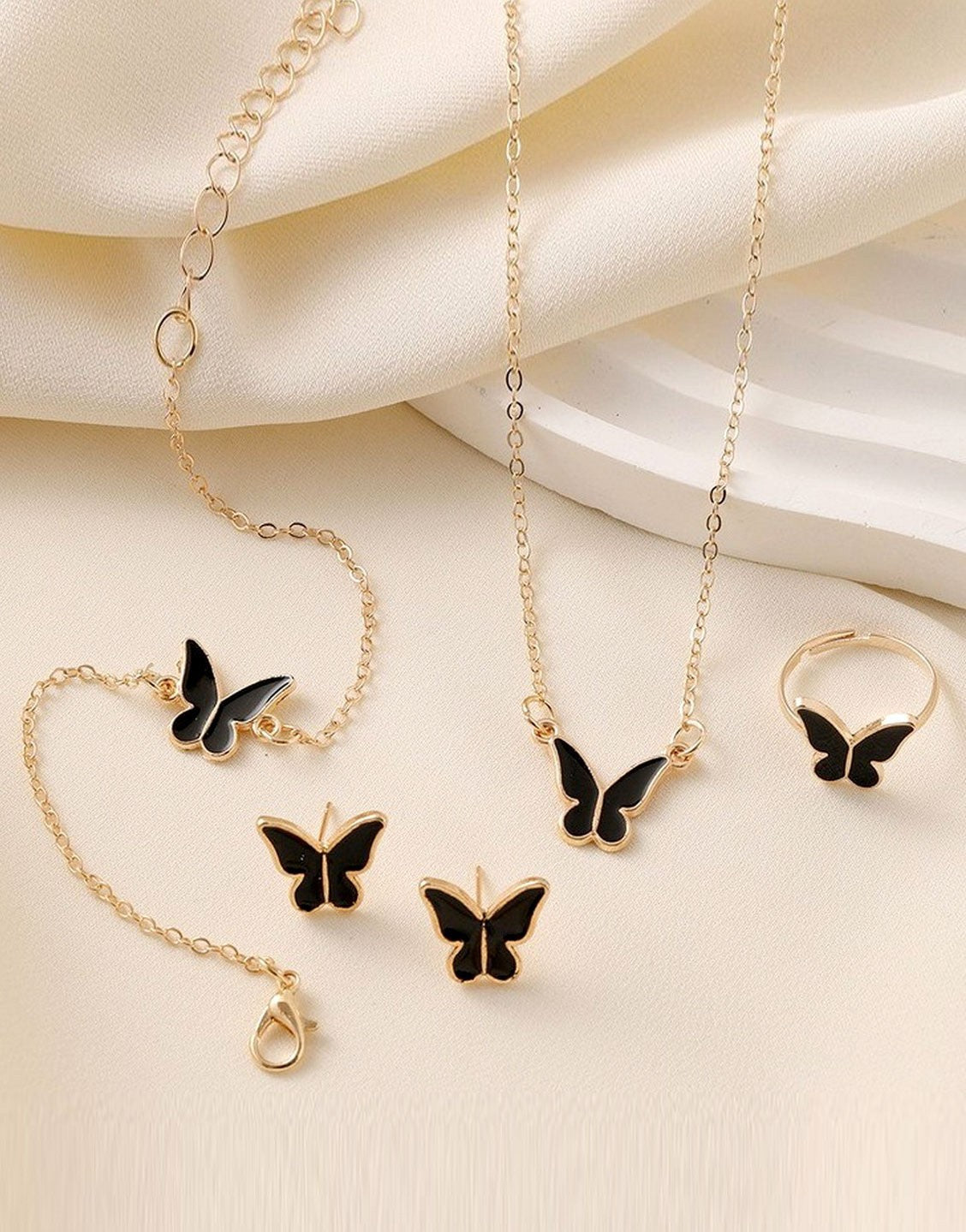 6-Pcs Women's Fashionable Quartz Watch & Butterfly Shaped Jewellery Set (TK18173)