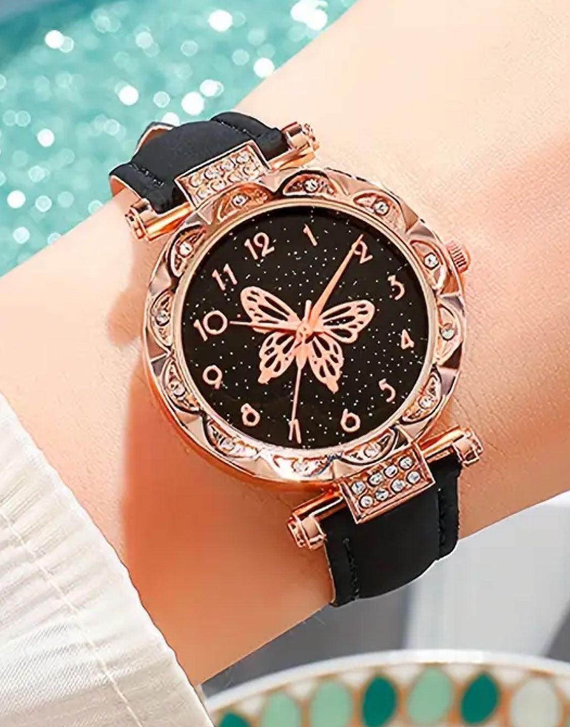 6-Pcs Women's Fashionable Quartz Watch & Butterfly Shaped Jewellery Set (TK18173)