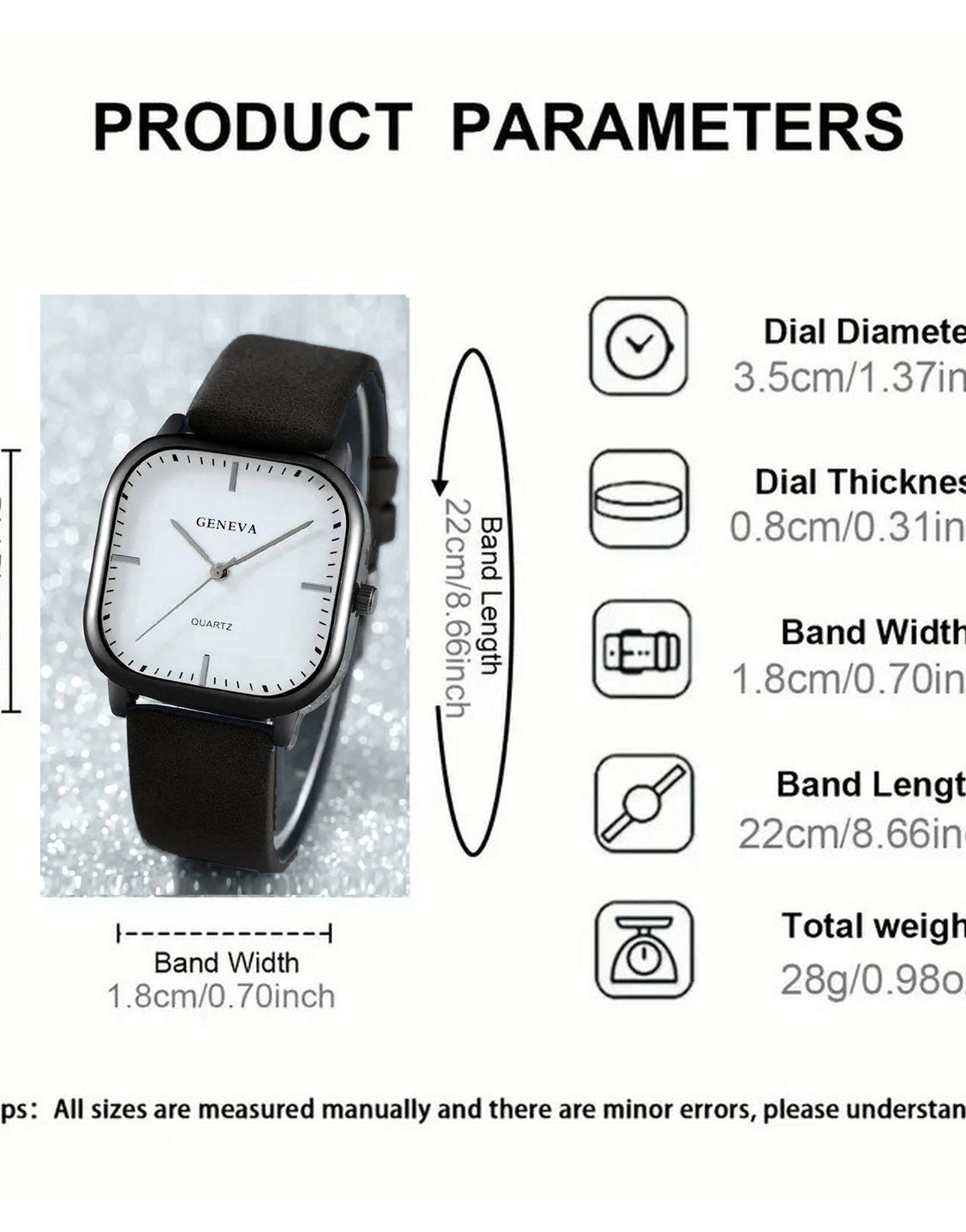 Unisex PU Leather Strap Casual Watch - Black (TK18177)