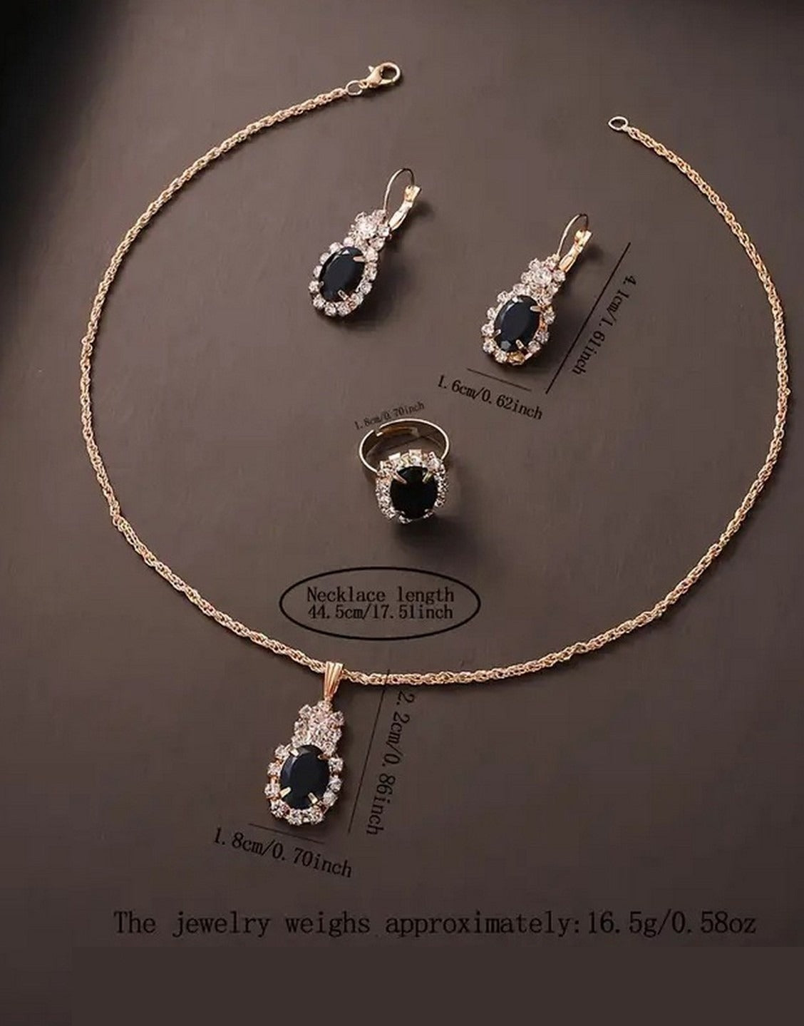 5-Pcs Elegant PU Leather Ladies Watch and Black Stone Jewellery Set (TK18186)