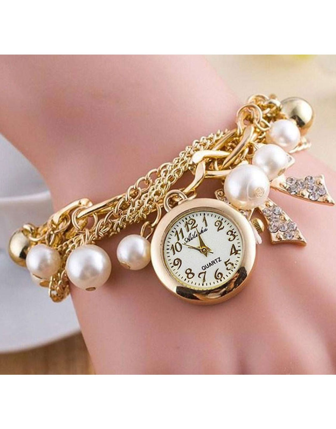 Adorable Multi Layer Bow Charm Bracelet Watch (TK08870)