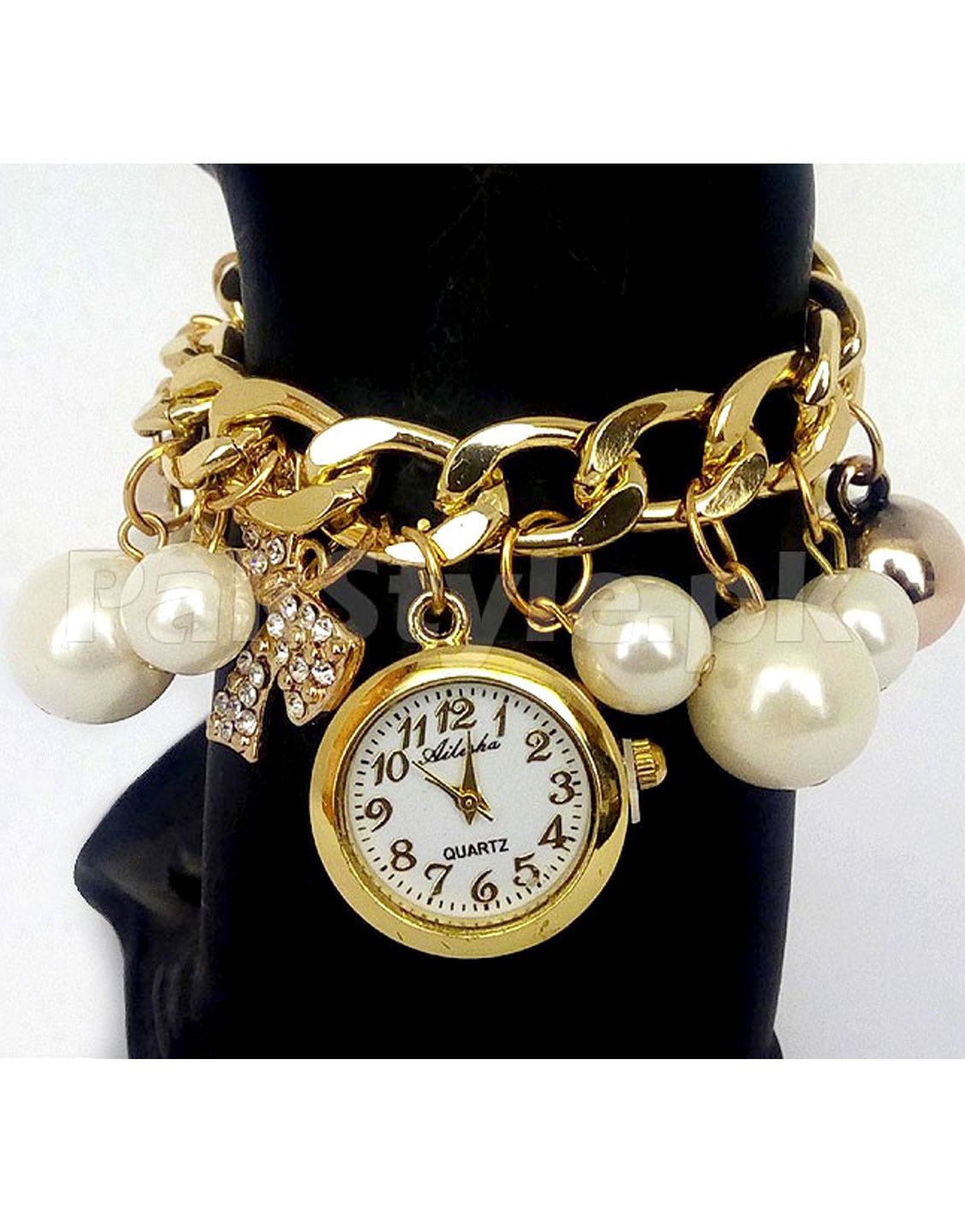 Adorable Multi Layer Bow Charm Bracelet Watch (TK08870)