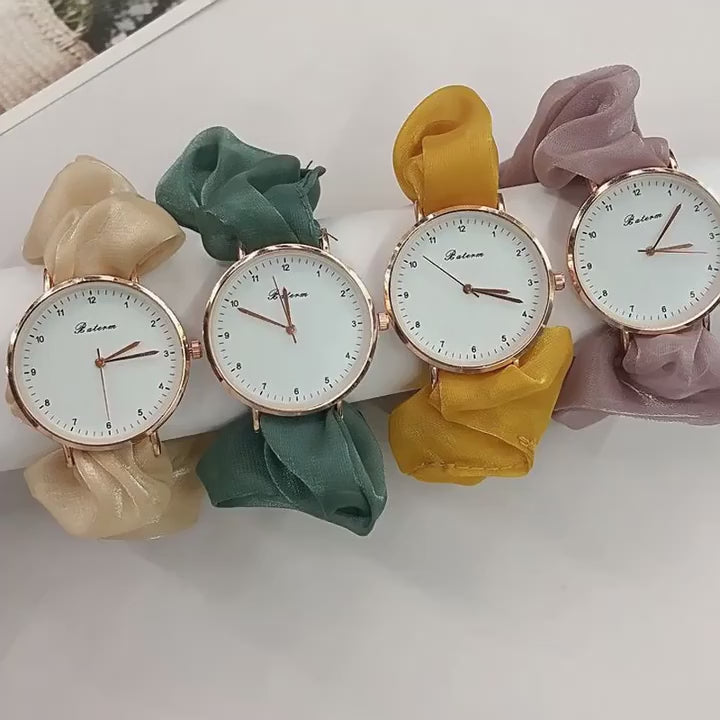 Cute Satin Hair Ring Black Strap Casual Watch for Girls (TK18179)