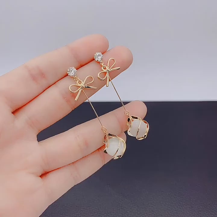 Elegant Glass Accents Bowknot Shape Drop Earrings for Girls (TK18135)