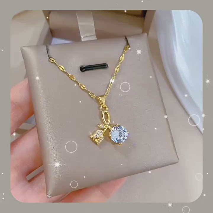 Romantic Rose and Cherry Blossom Shape Titanium Steel Pendant Necklace (TK18119)