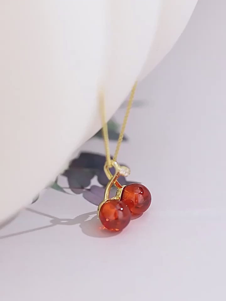 Lovely Cherry Design Necklace and Earrings Suitable for Casual Attire (TK18105)