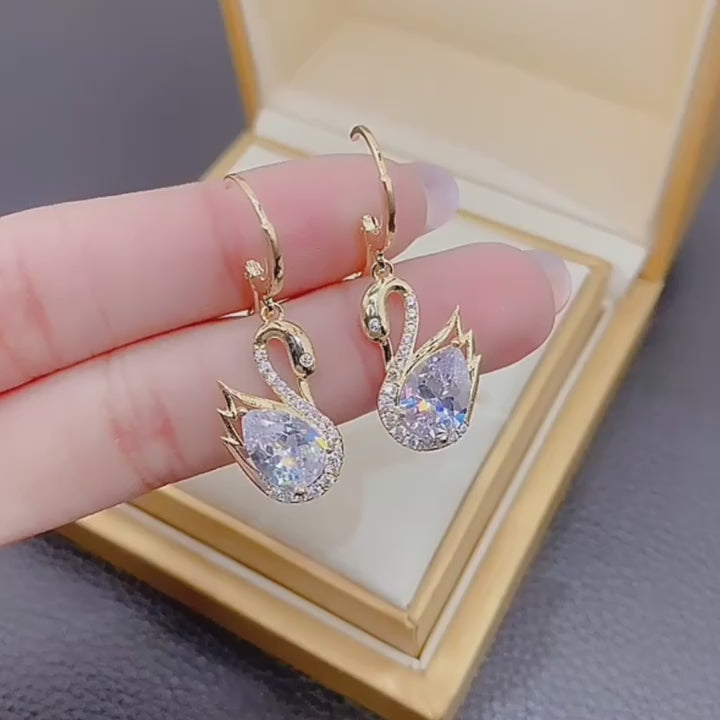 Dazzling Rhinestones Swan Shape Dangle Earrings for Girls (TK18081)