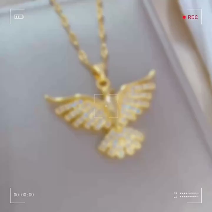 Stylish Golden Eagle Shape Cubic Zirconia Pendant Necklace for Girls (TK18117)