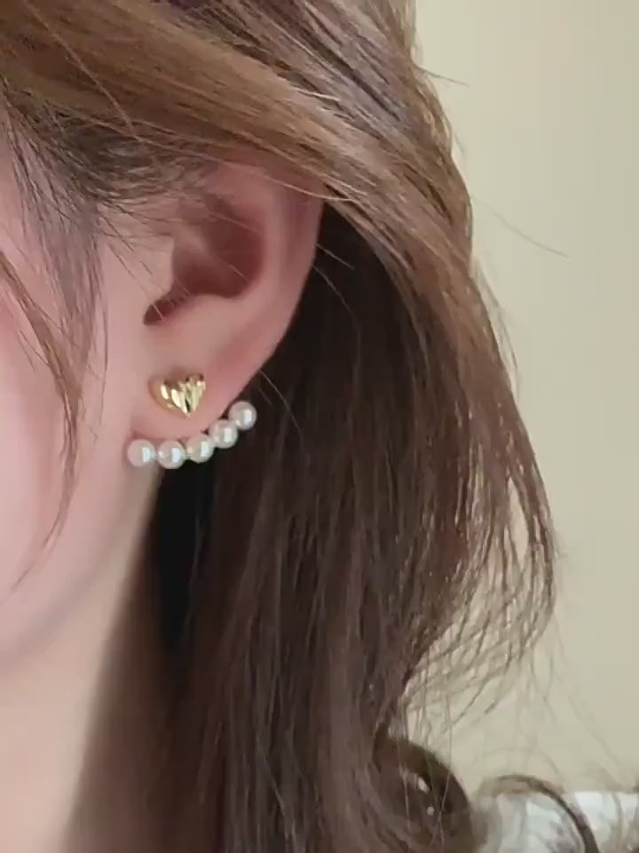 Vintage Faux Pearls & Decor Heart Stud Earrings for Ladies (TK18075)