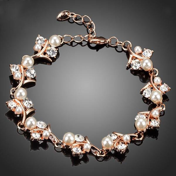 Cubic Zirconia Pearl Flower Bracelet - trinkets.pk