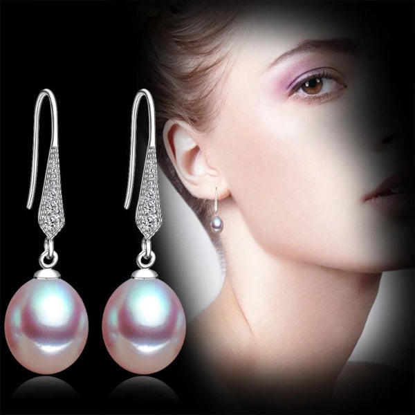 Freshwater Pearl Drop Earrings Purple - trinkets.pk