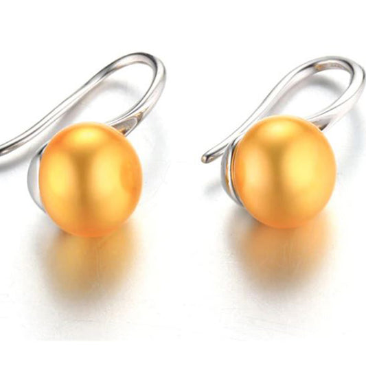 Sterling Silver Freshwater Pearl Earrings Golden - trinkets.pk