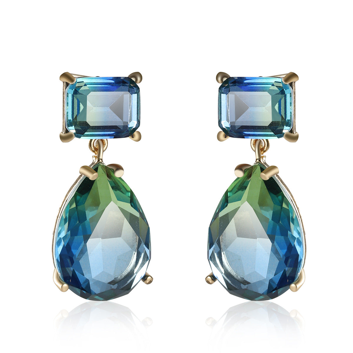 Aqua Blue CZ Crystal Pendant Earrings Set - trinkets.pk