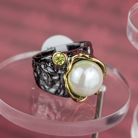 Blooming Gothic Cocktail Pearl Ring3