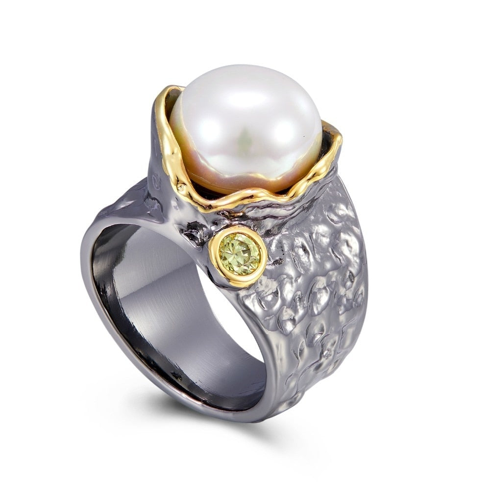Blooming Gothic Cocktail Pearl Ring