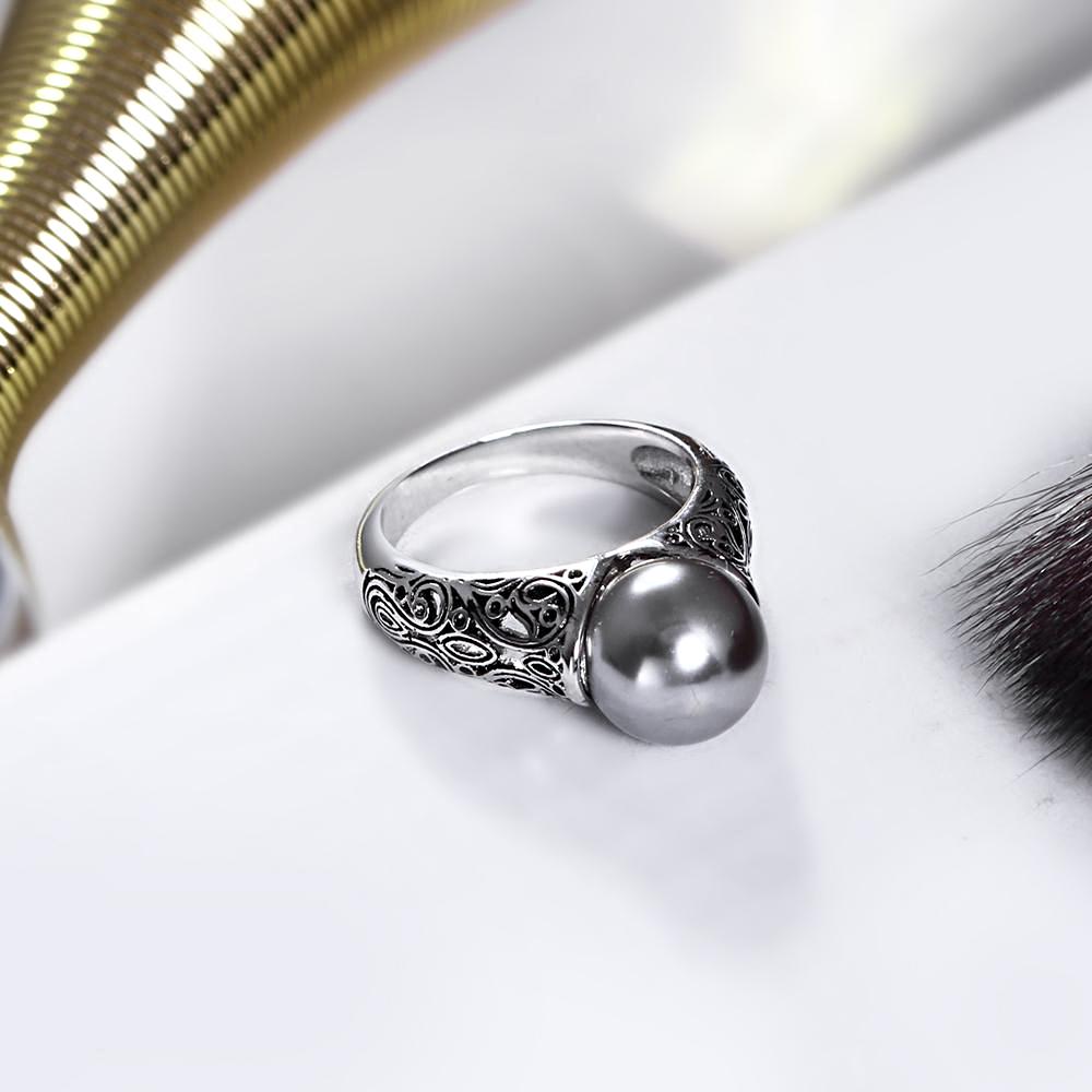 Pave Gray Pearl Ring Rhodium Plated - trinkets.pk