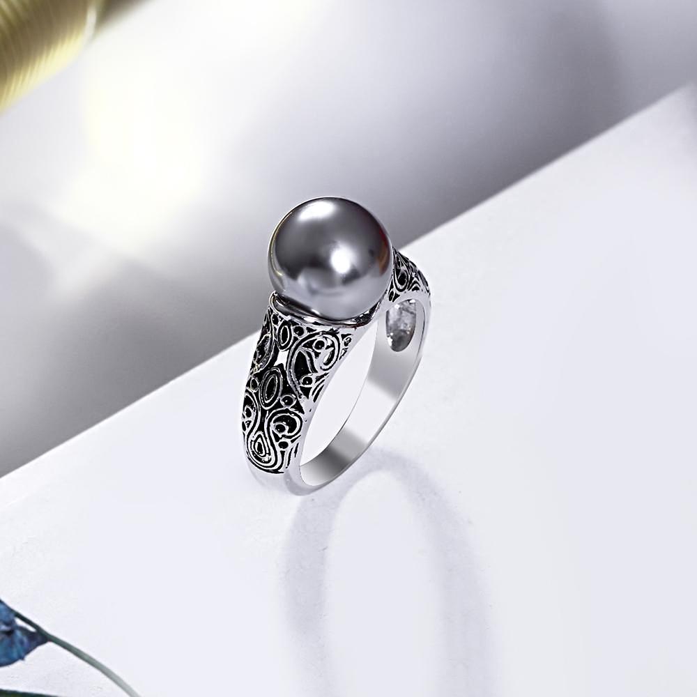 Pave Gray Pearl Ring Rhodium Plated - trinkets.pk