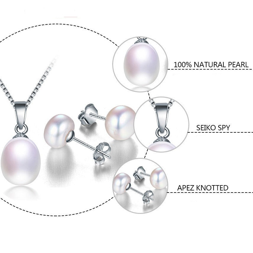 Freshwater Pearl Pendant Stud Earrings Set - trinkets.pk