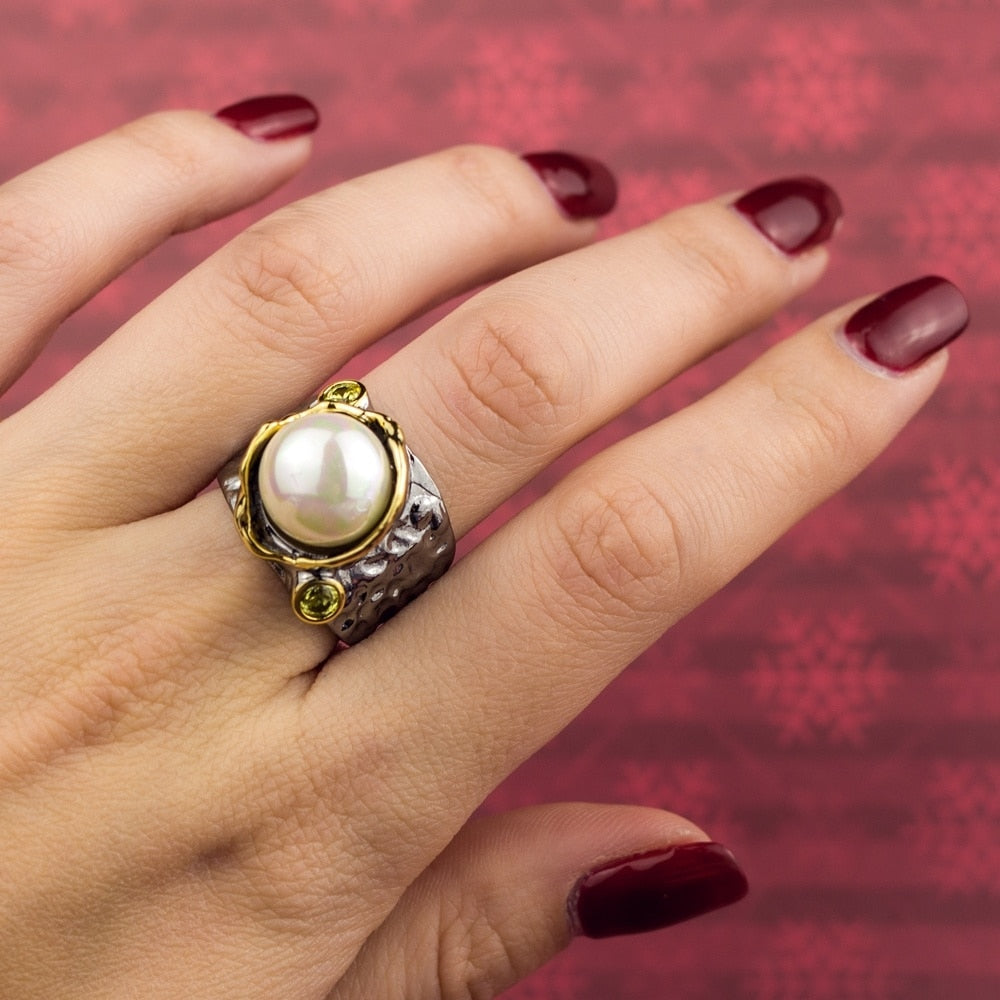 Blooming Gothic Cocktail Pearl Ring6