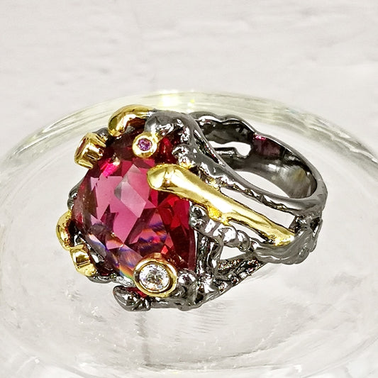 Rose Red Crystal Cocktail Ring2