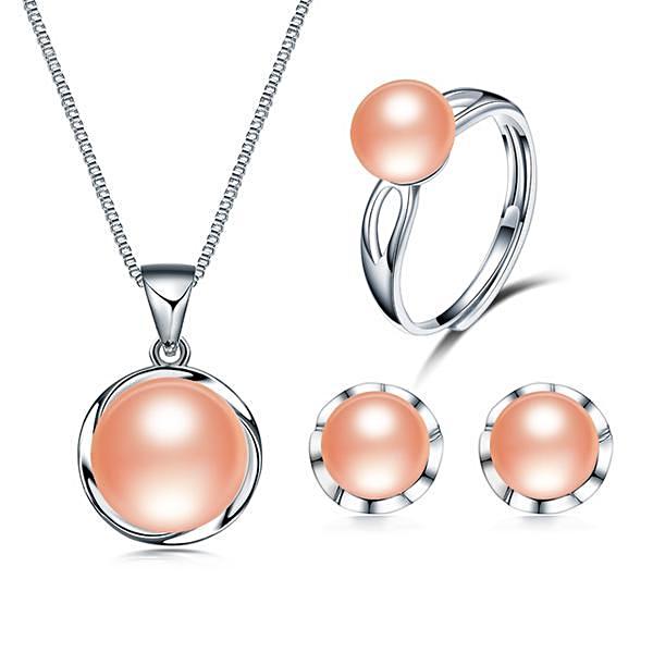 High Luster Freshwater Pearl Jewelry Set Pink - trinkets.pk