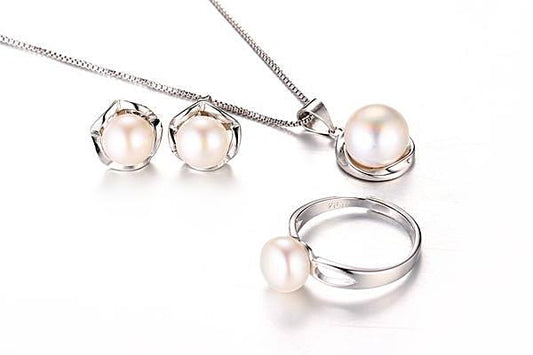High Luster Freshwater Pearl Jewelry Set White - trinkets.pk