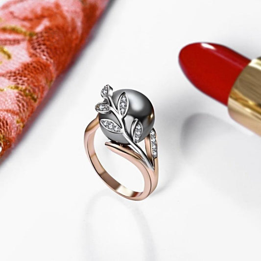 Rose Gold Grey Pearl Ring - trinkets.pk