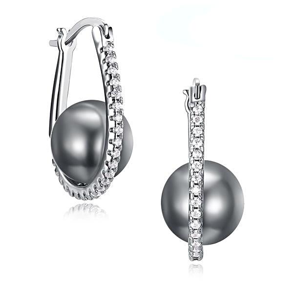 Oval Hoop Grey Pearl Earrings - trinkets.pk